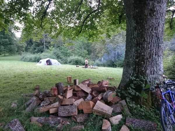 Our campsite with LOTS of wood.